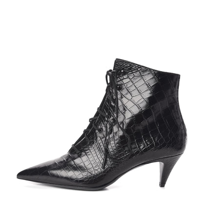 Saint Laurent Crocodile Calfskin Charlotte Laced Boots 39.5 Black 1 of 7