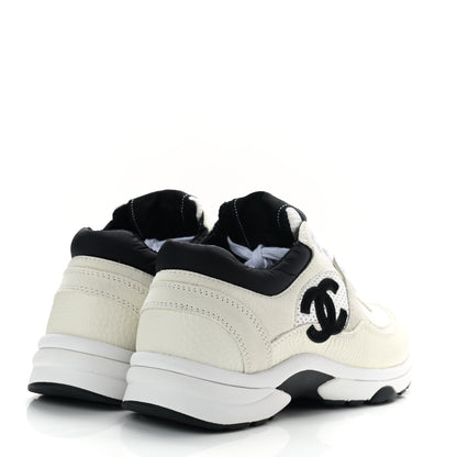 Chanel Mesh Suede Calfskin Grained Calfskin Womens CC Sneakers 35 White Black 4 of 9