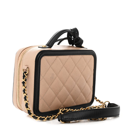 Chanel Caviar Quilted Small CC Filigree Vanity Case Beige Black 3 of 14