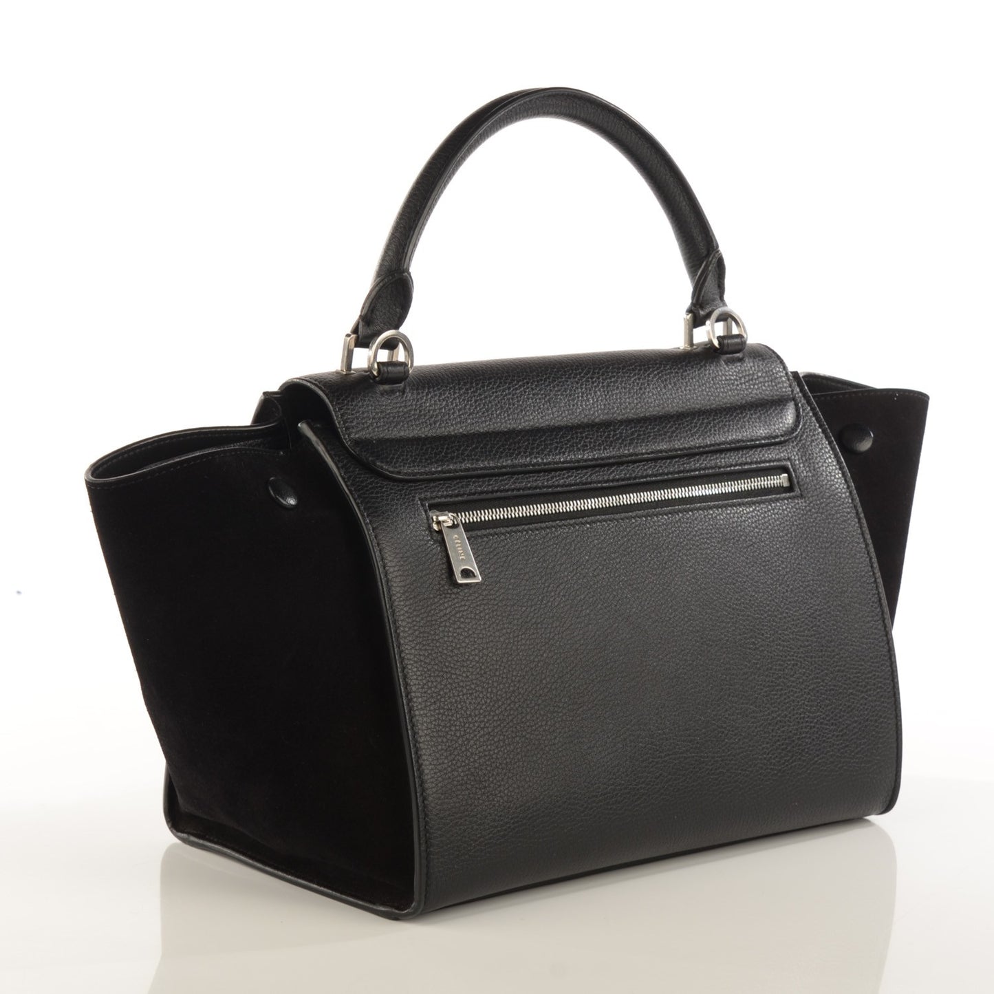 Drummed Calfskin Suede Small Trapeze Black