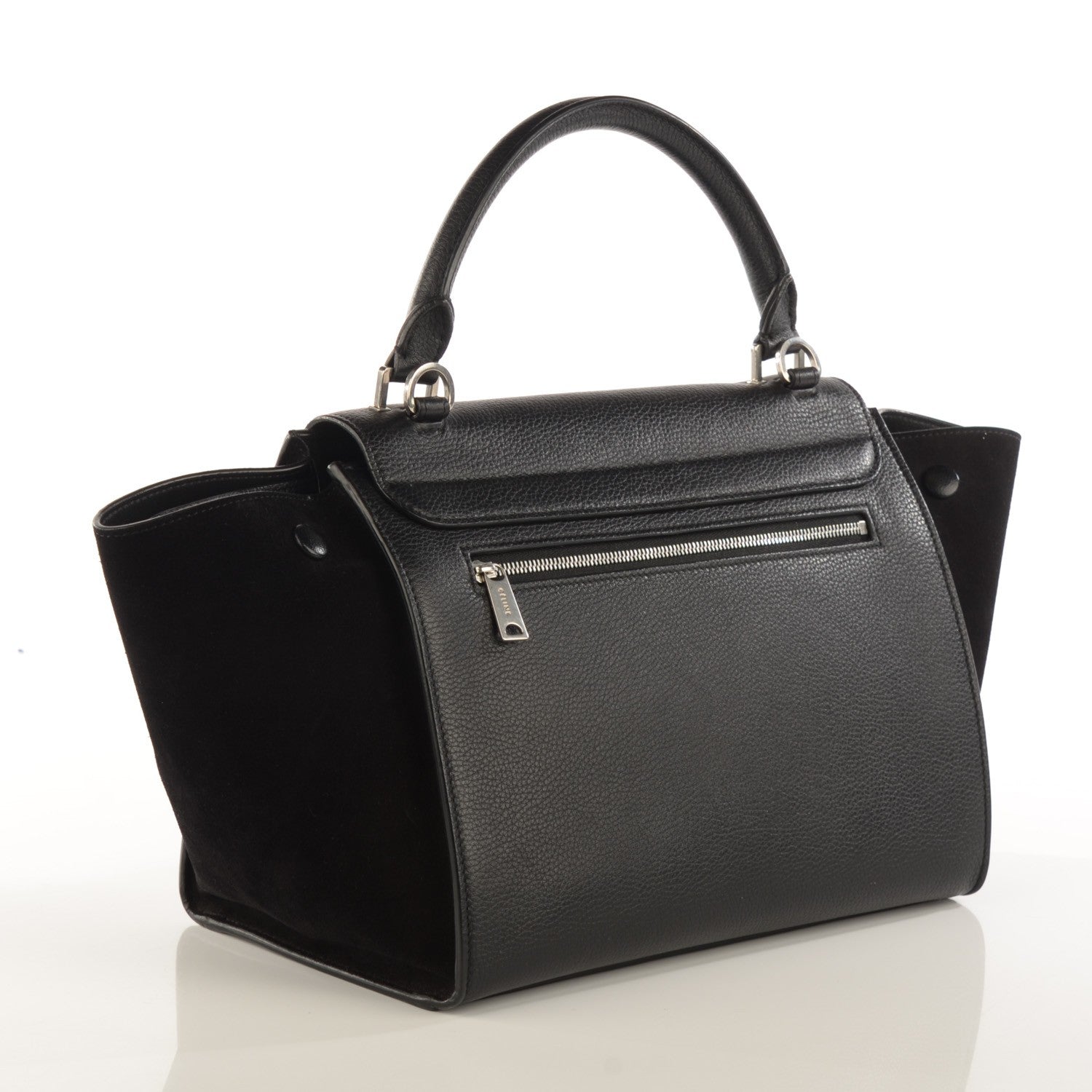Celine Drummed Calfskin Suede Small Trapeze Black 3 of 7