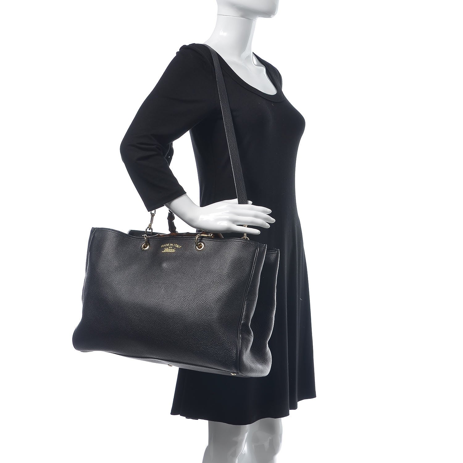 Gucci Calfskin Large Bamboo Shopper Tote Black 2 of 9