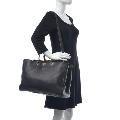 Gucci Calfskin Large Bamboo Shopper Tote Black 2 of 9