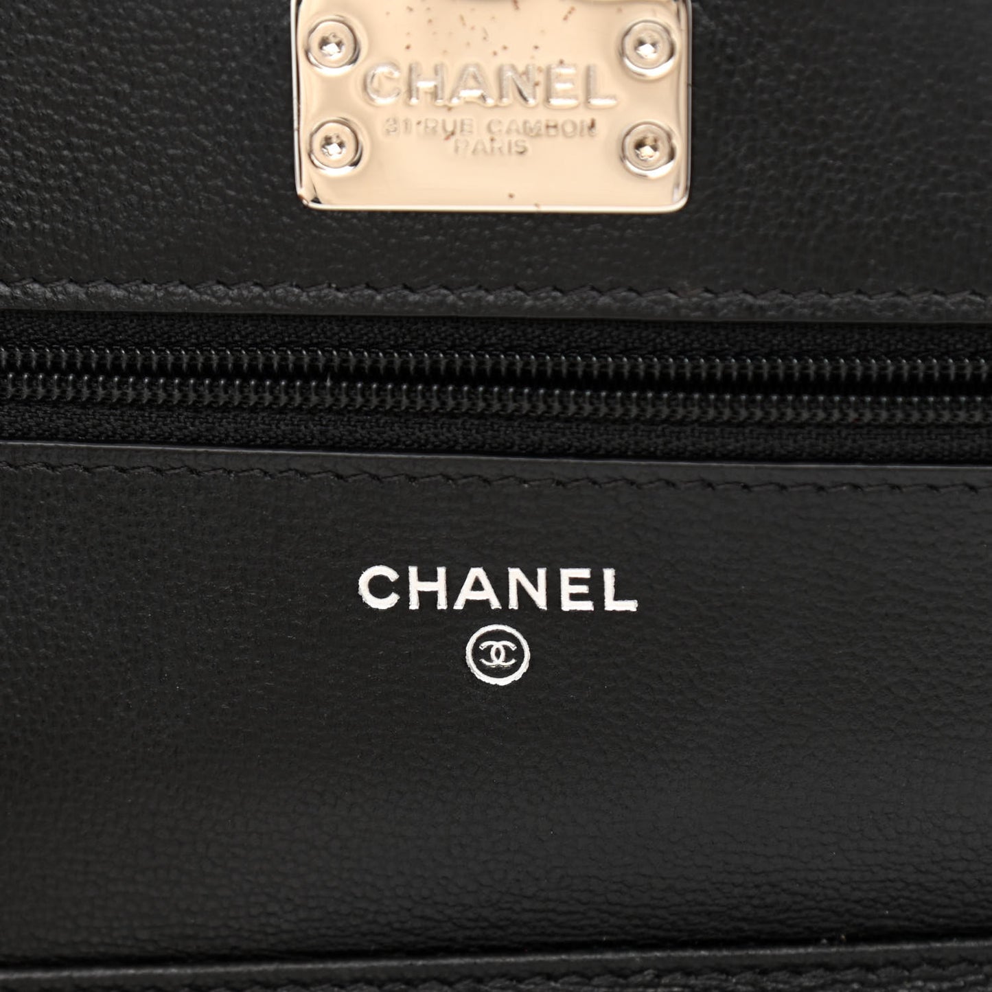 Grained Calfskin Quilted CC Box Wallet On Chain WOC Black