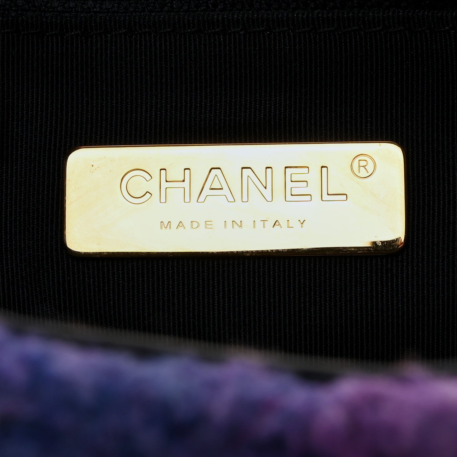 Chanel Wool Tweed Quilted Large Chanel 19 Flap Purple Black Blue 6 of 10