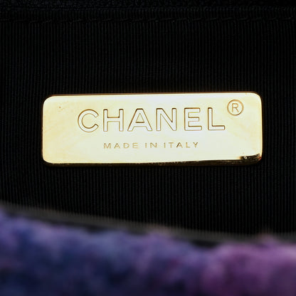 Chanel Wool Tweed Quilted Large Chanel 19 Flap Purple Black Blue 6 of 10