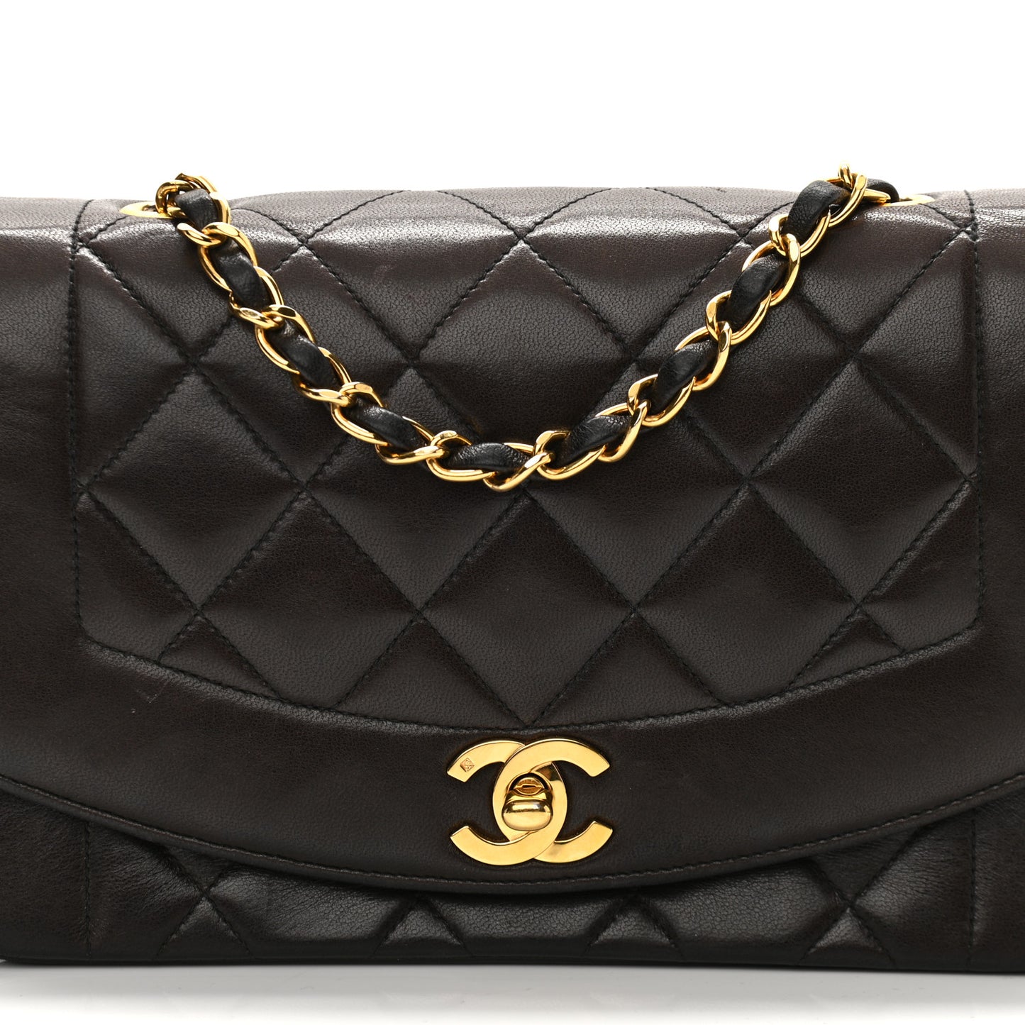 Lambskin Quilted Small Single Flap Brown