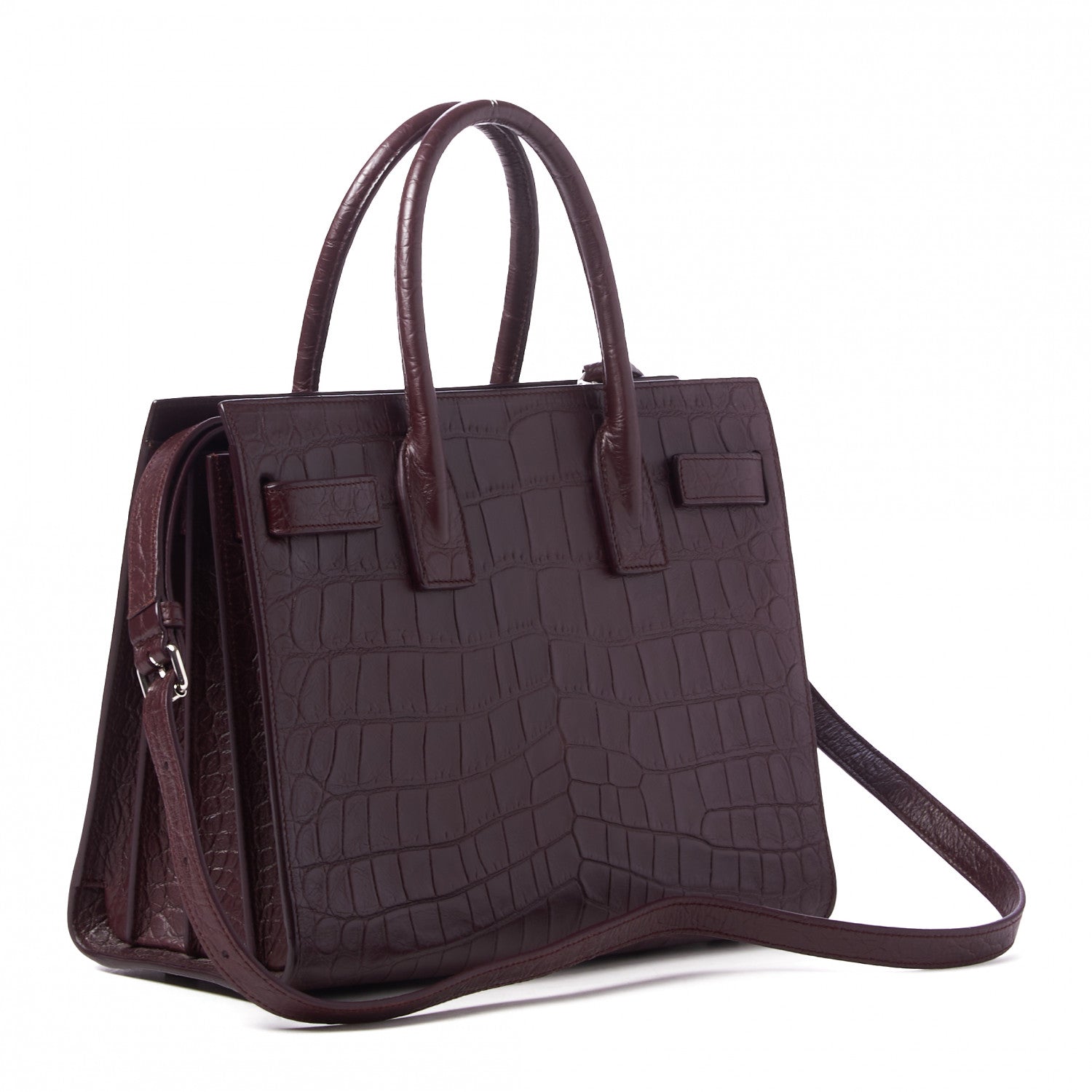 Saint Laurent Calfskin Crocodile Embossed Baby Sac De Jour Bordeaux 2 of 8