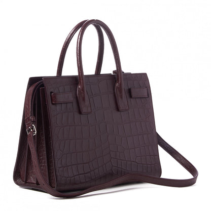 Saint Laurent Calfskin Crocodile Embossed Baby Sac De Jour Bordeaux 2 of 8