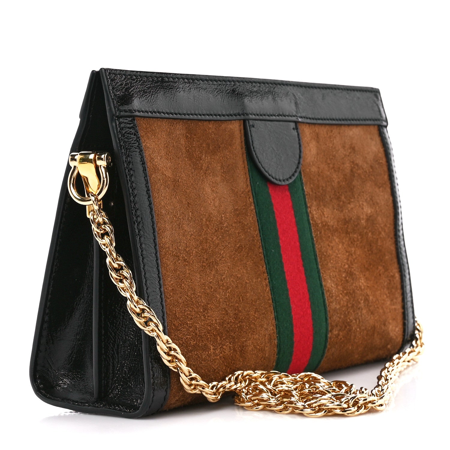 Gucci Suede Patent Web Small Ophidia Chain Shoulder Bag Nocciola Black 3 of 11