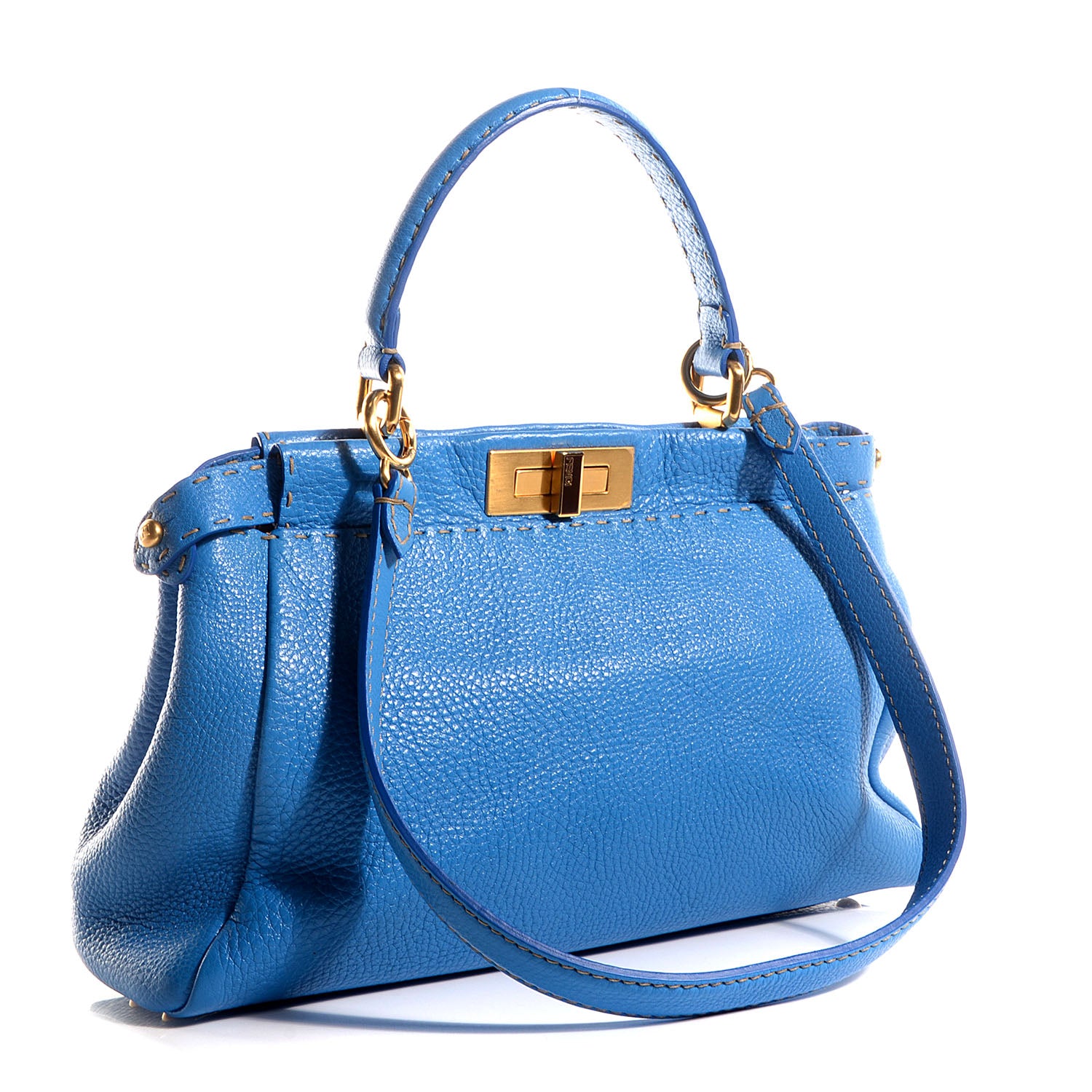 Fendi Cuoio Romano Raffia Selleria Medium Peekaboo Iconic Satchel Blue 3 of 10