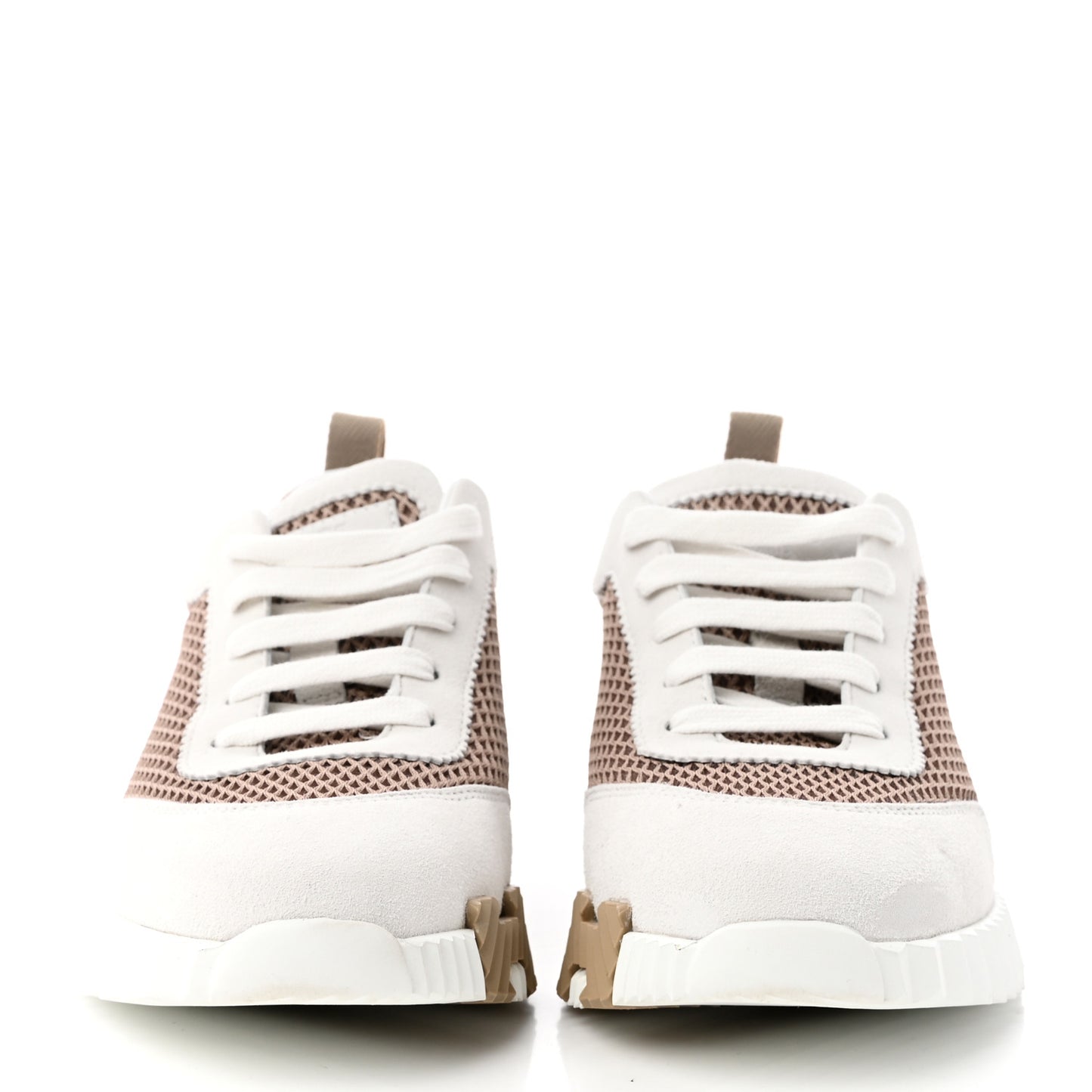 Air Mesh Suede Goatskin Bouncing Sneakers 36 Beige Argile White