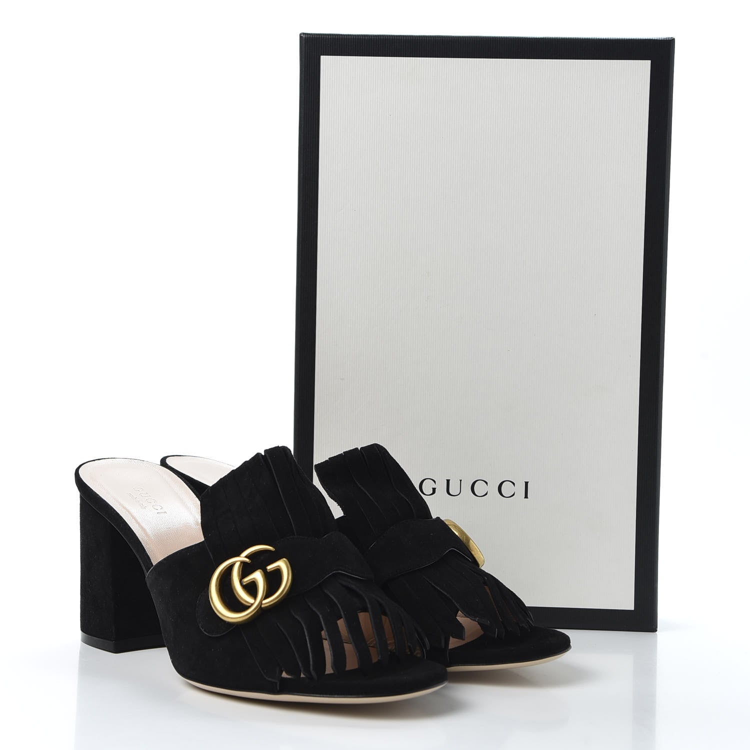Gucci Kid Scamosciato GG Marmont Fringe 75mm Slide Sandals 40.5 Black 9 of 9