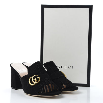 Gucci Kid Scamosciato GG Marmont Fringe 75mm Slide Sandals 40.5 Black 9 of 9