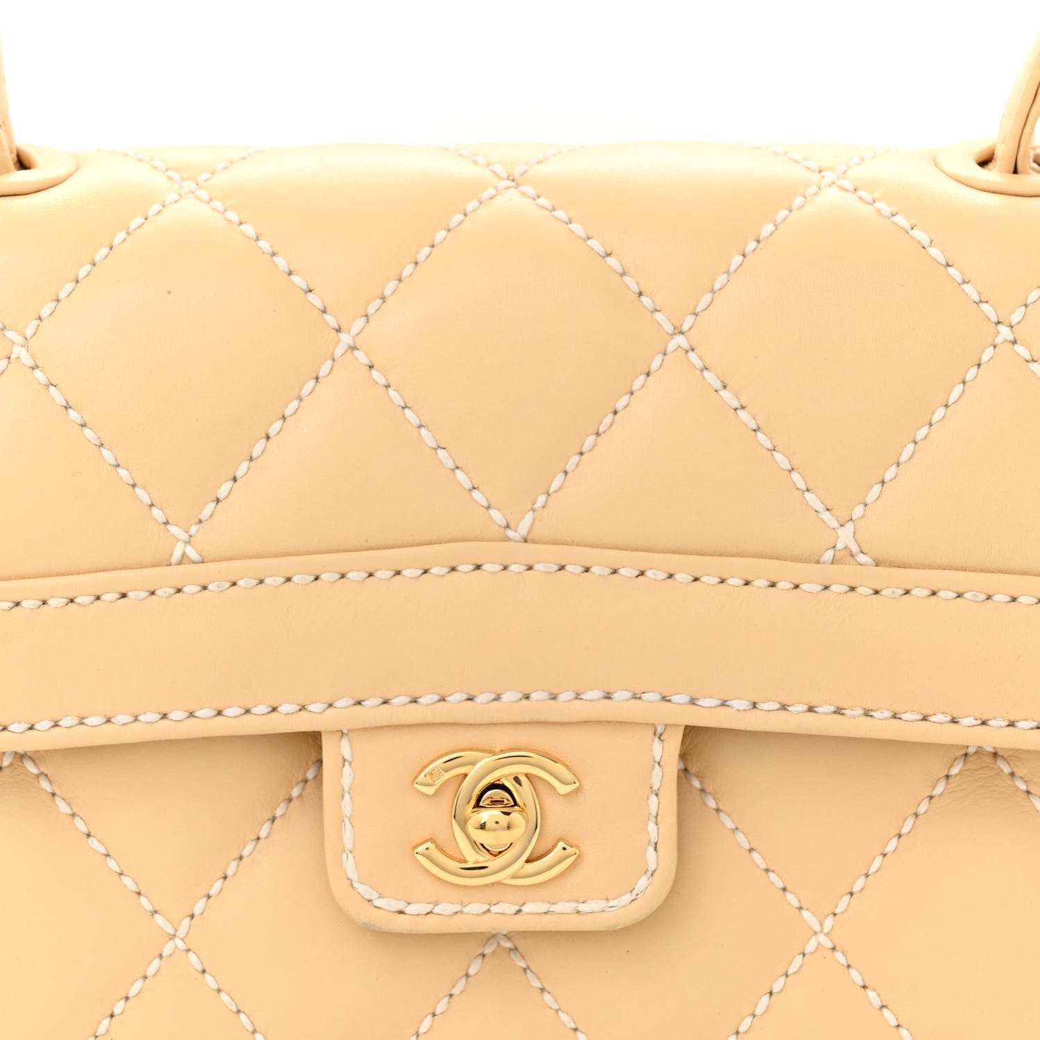 Chanel Calfskin Quilted Wild Stitch Top Handle Flap Beige 8 of 16