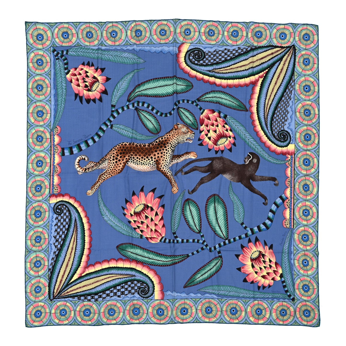 Cashmere Silk The Savana Dance Shawl 140 Bleu Lavande Vert Rose