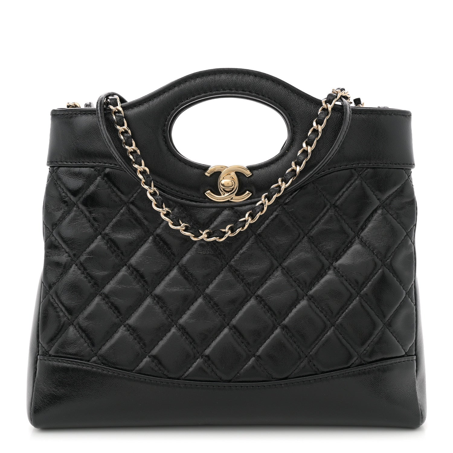 Chanel Shiny Crumpled Calfskin Quilted Mini 31 Shopping Bag Black 1 of 11