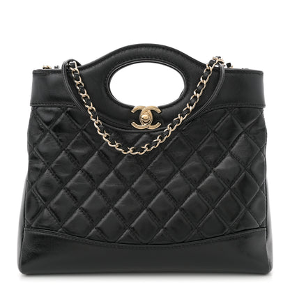 Chanel Shiny Crumpled Calfskin Quilted Mini 31 Shopping Bag Black 1 of 11