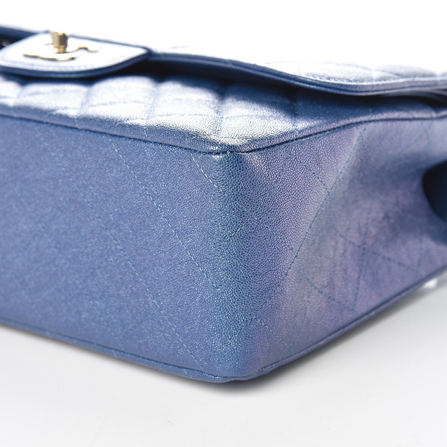 Iridescent Caviar Quilted Jumbo Double Flap Dark Blue