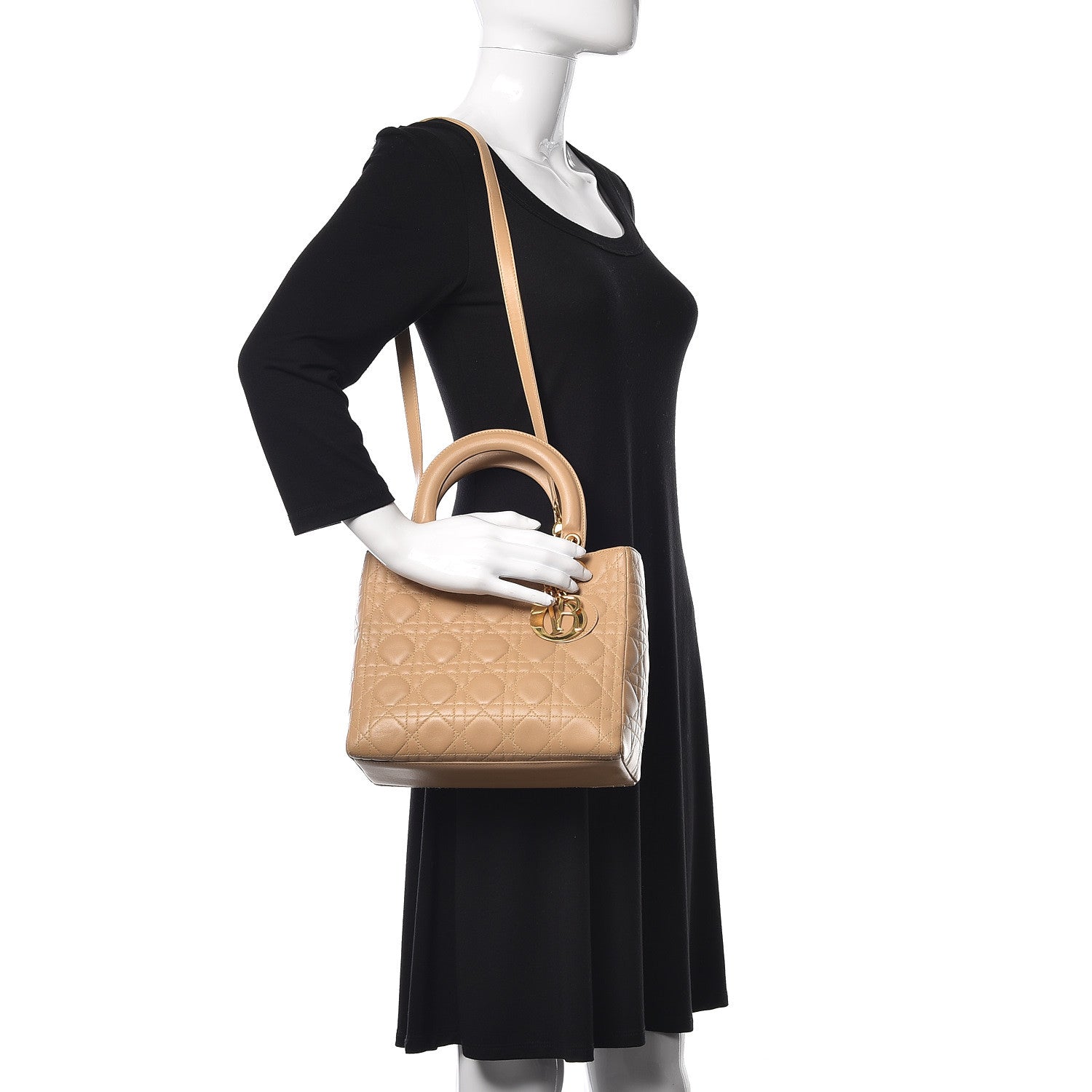 Christian Dior Lambskin Cannage Medium Lady Dior Beige 2 of 11