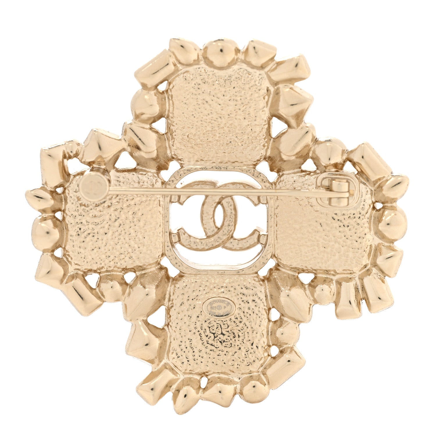 Chanel Crystal Enamel CC Brooch Gold Pink 3 of 5