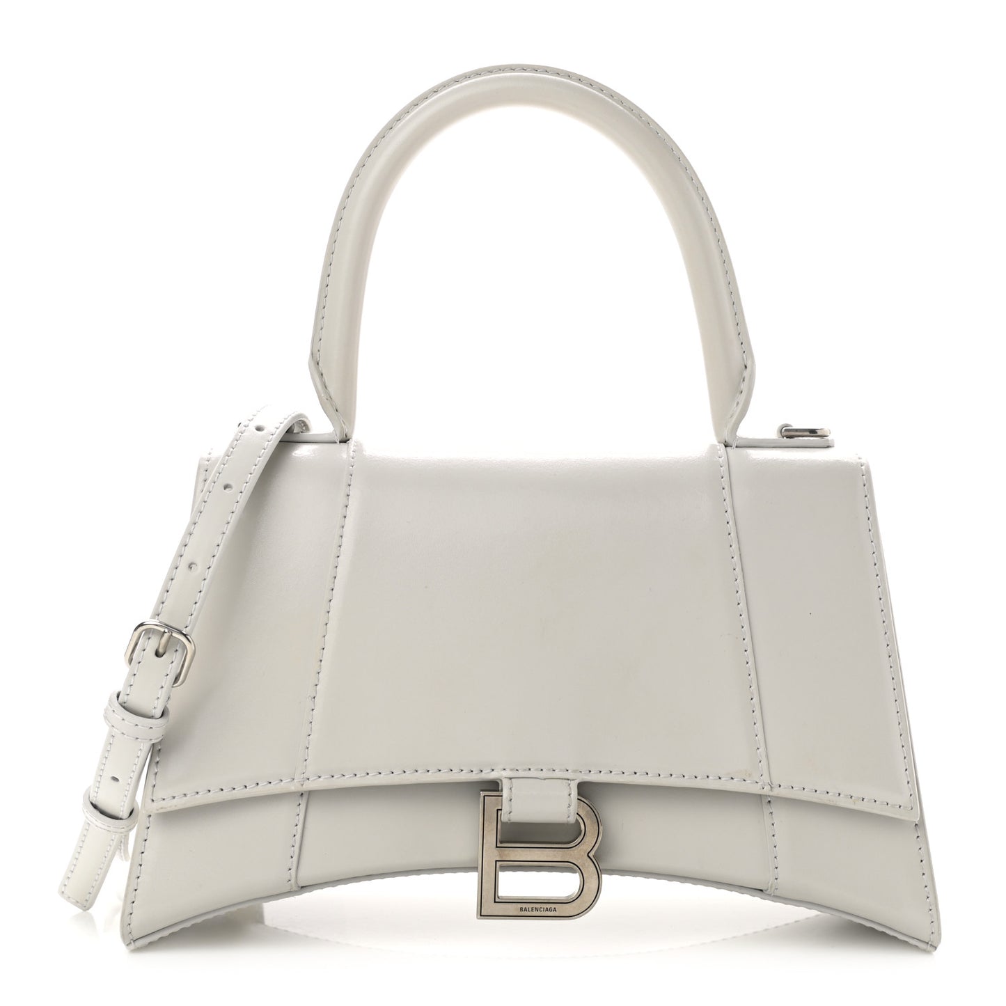 Shiny Box Calfskin Small Hourglass Top Handle Bag Chalky White
