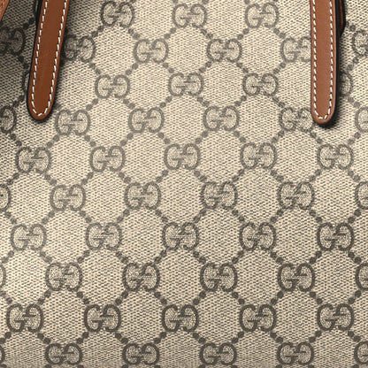 Gucci GG Supreme Monogram Emblem Medium Tote Bag Beige Dark Brown 8 of 13