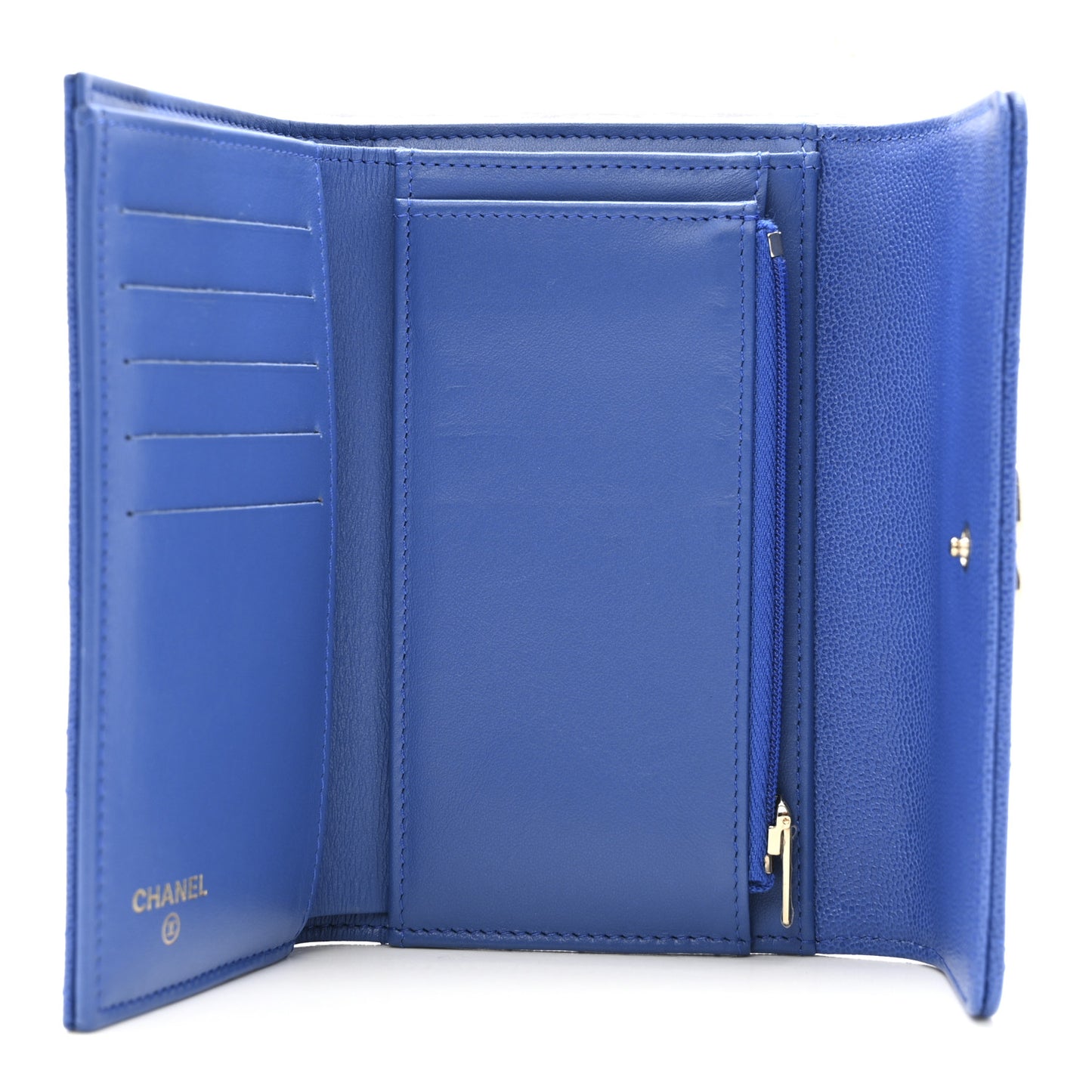 Caviar Quilted Studded CC Medium Flap Wallet Blue