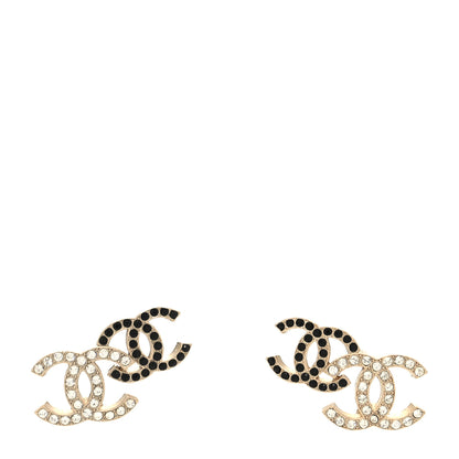 Chanel Crystal Double CC Earrings Gold Black 1 of 4