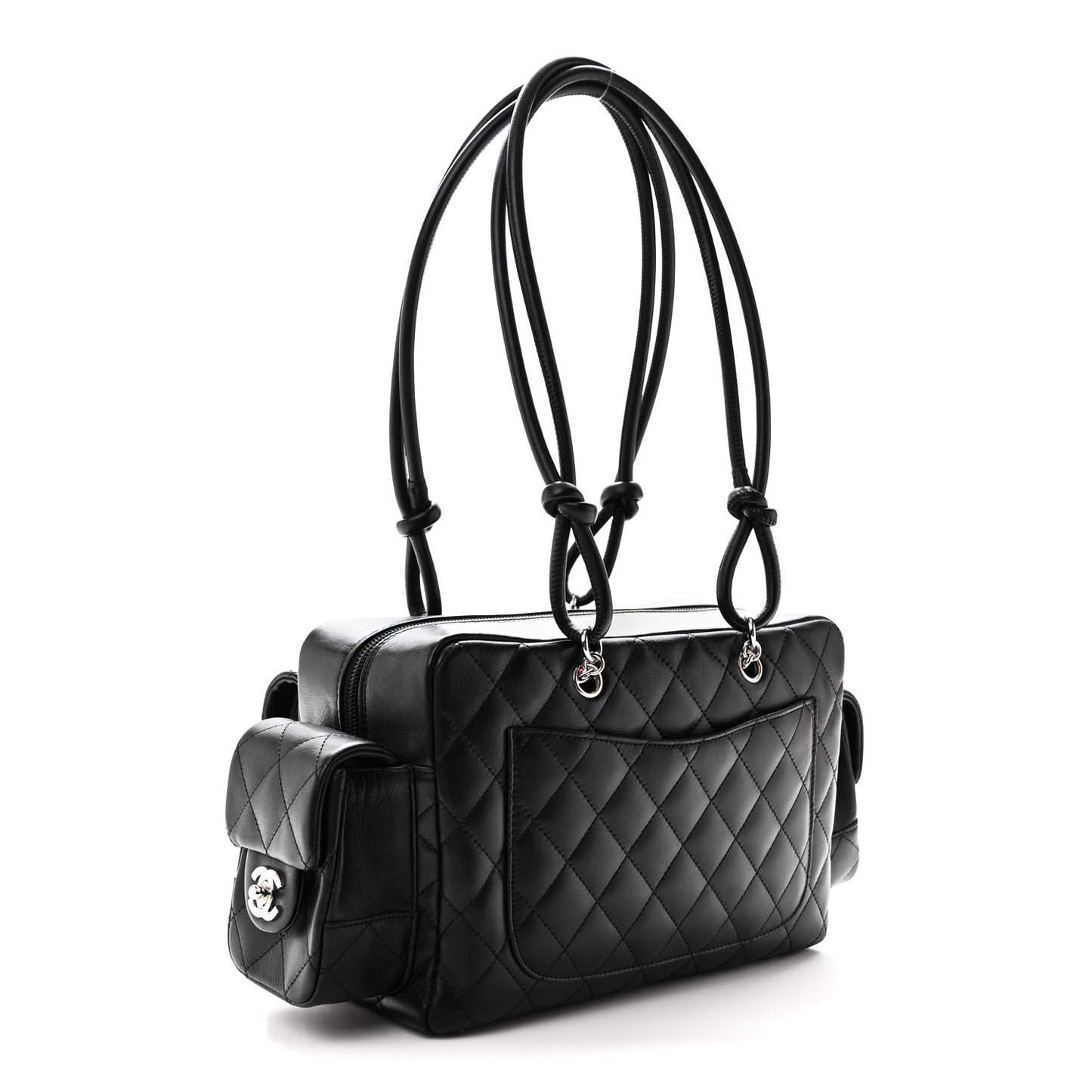 Calfskin Quilted Small Cambon Multipocket Reporter Black White