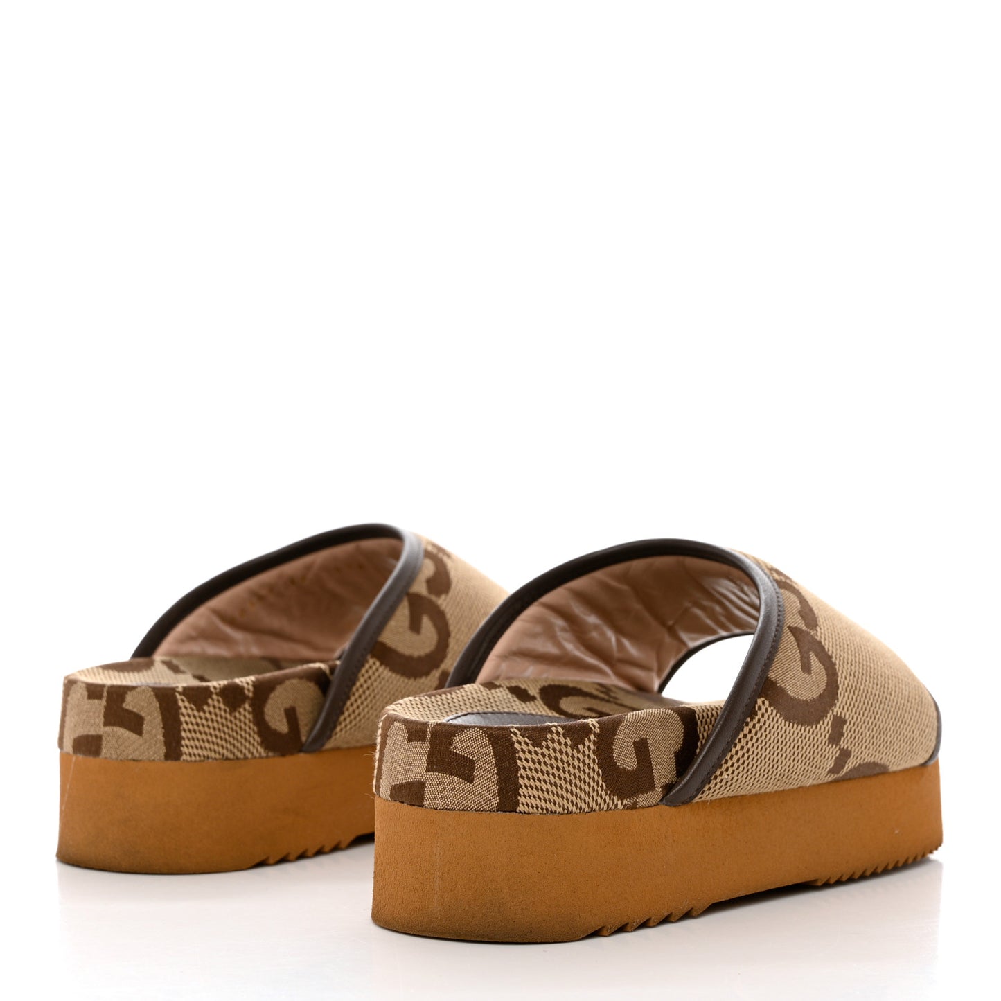 Monogram Jumbo GG Nappa Samoa Platform 40mm Slide Sandals 36 Camel Ebony New Acero