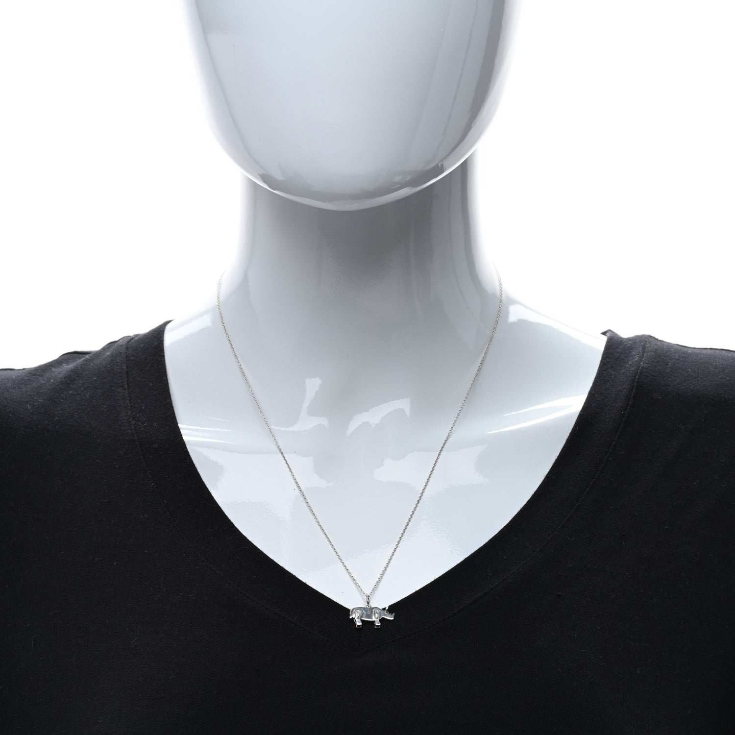 Tiffany Sterling Silver Save the Wild Rhino Pendant Necklace 2 of 5