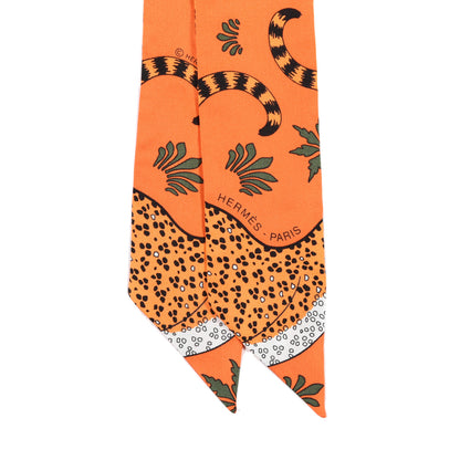 Hermes Silk Les Leopards Twilly Orange Abricot Vert 2 of 3