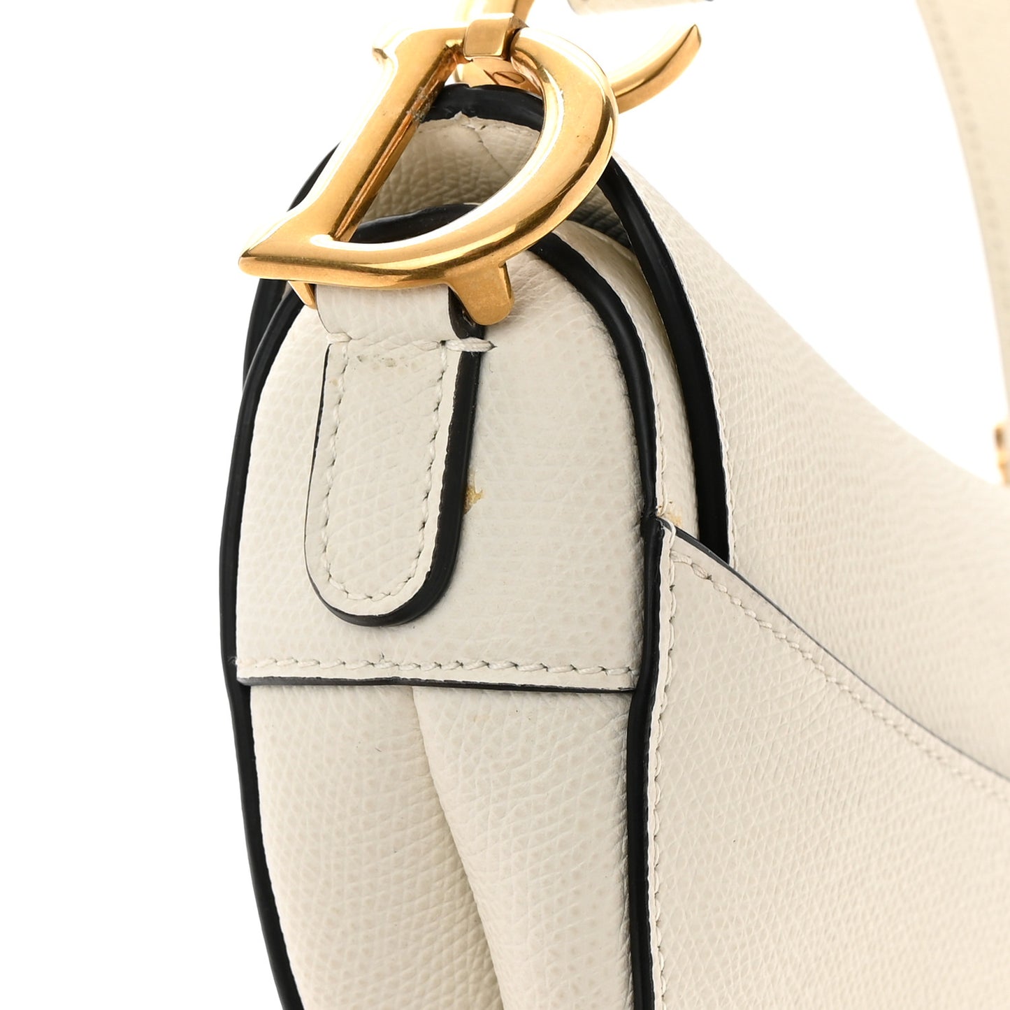 Grained Calfskin Mini Saddle Bag White