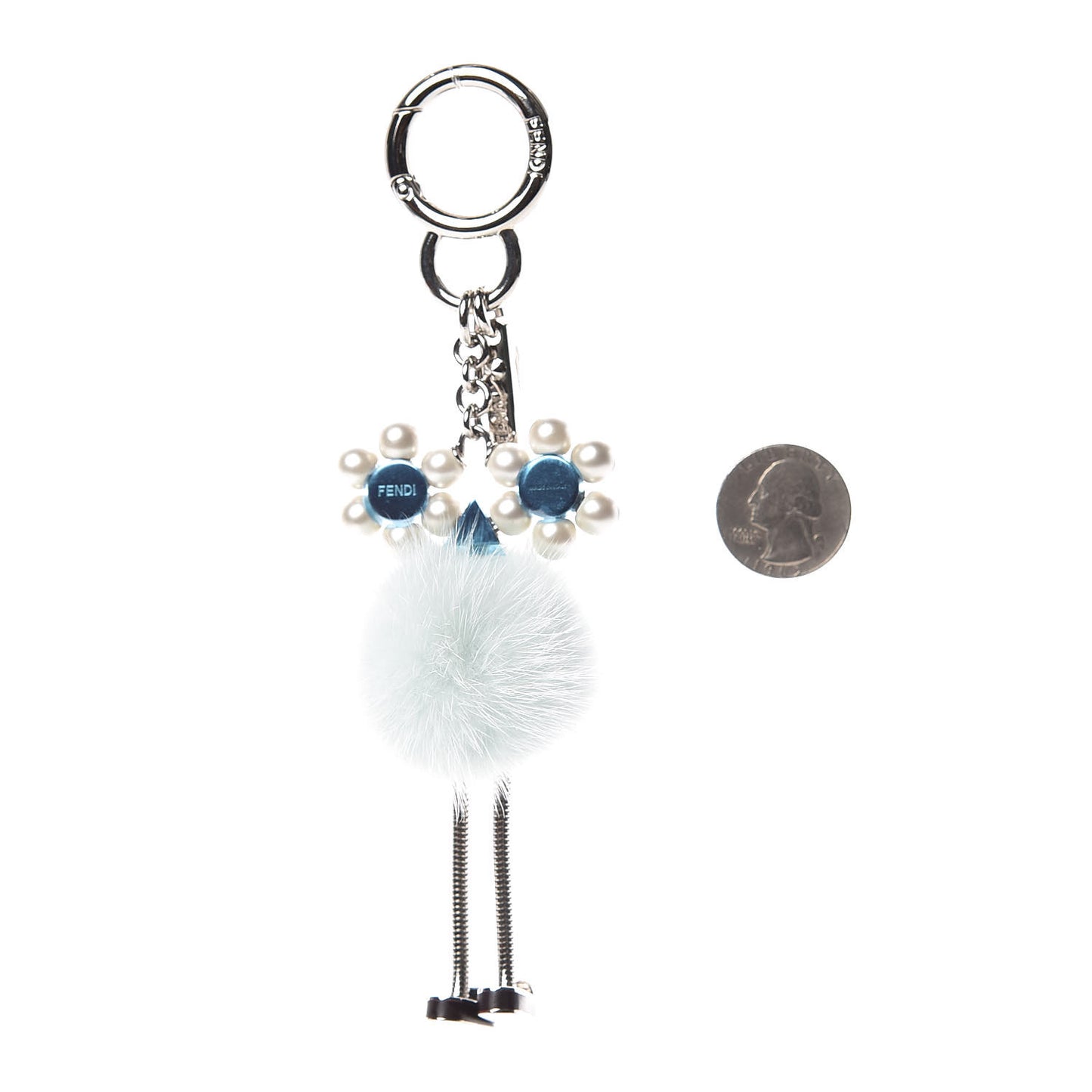 Mink Fur Pearl Chick Pom Pom Bag Charm Pale Blue