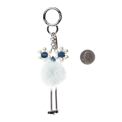 Fendi Mink Fur Pearl Chick Pom Pom Bag Charm Pale Blue 2 of 3