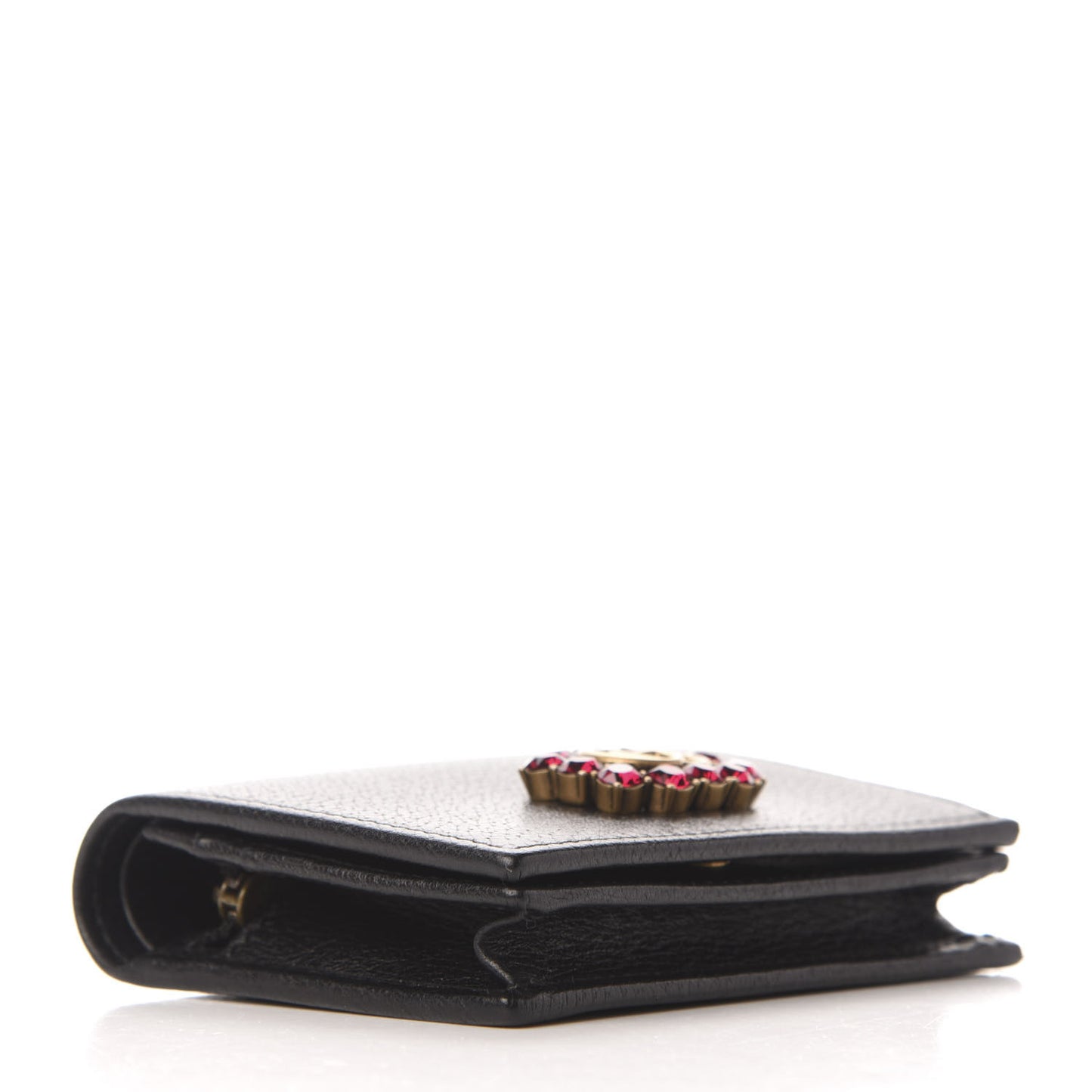 Calfskin Crystal Double G Card Case Black