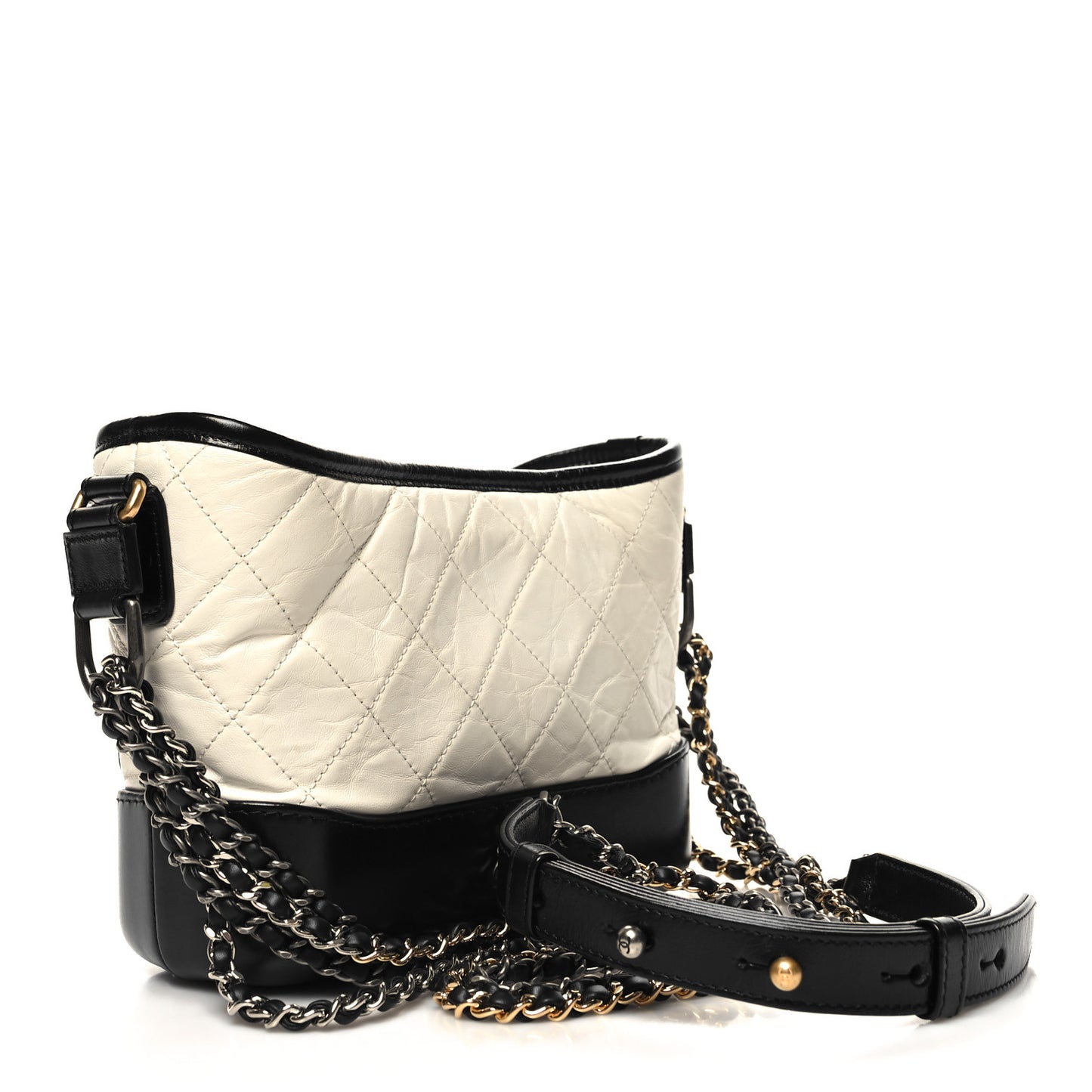 Aged Calfskin Quilted Small Gabrielle Hobo Black White
