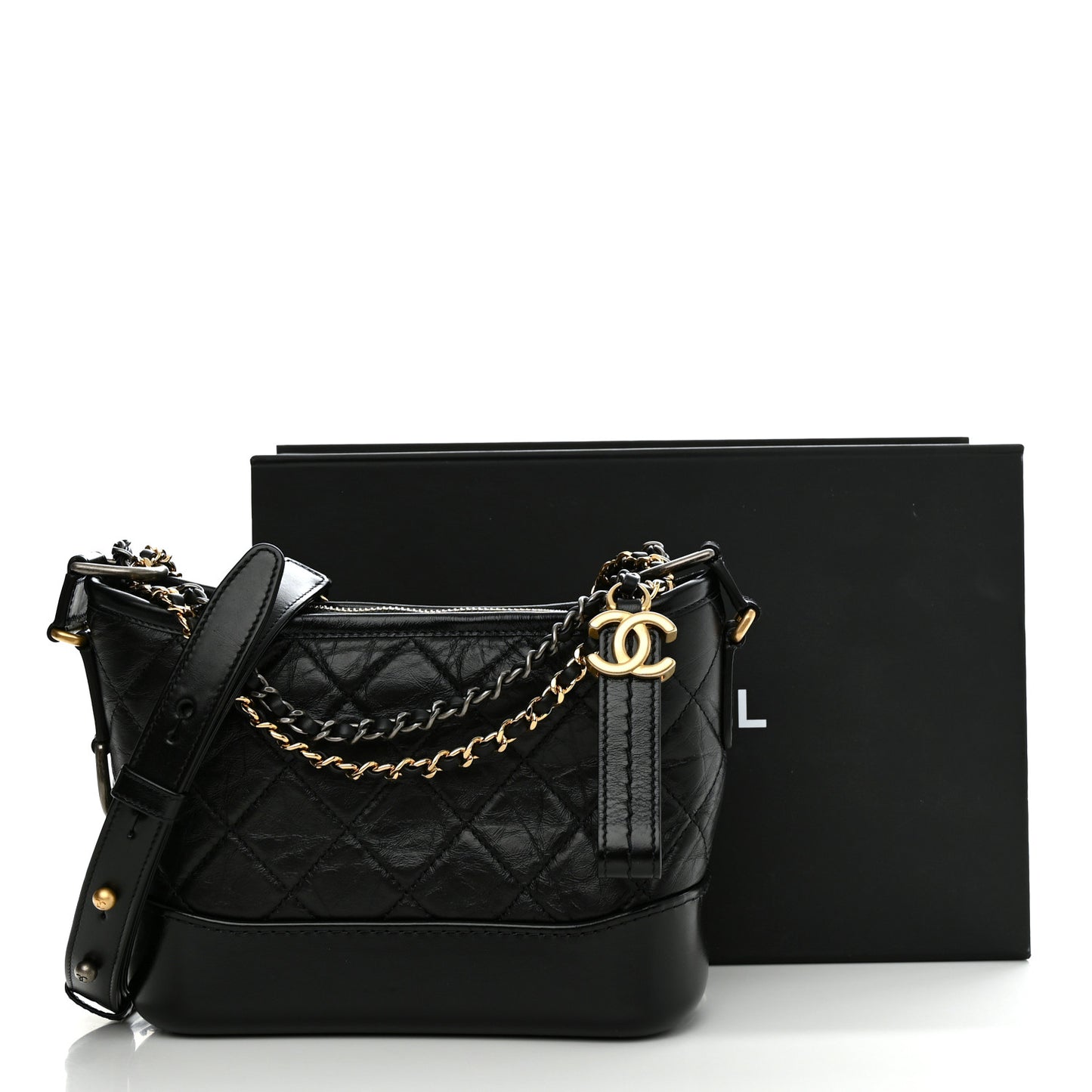 Aged Calfskin Quilted Small Gabrielle Hobo Black