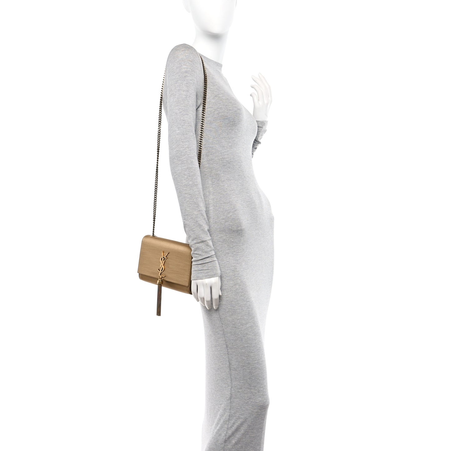 Satin Small Classic Monogram Kate Tassel Satchel Sahara Beige