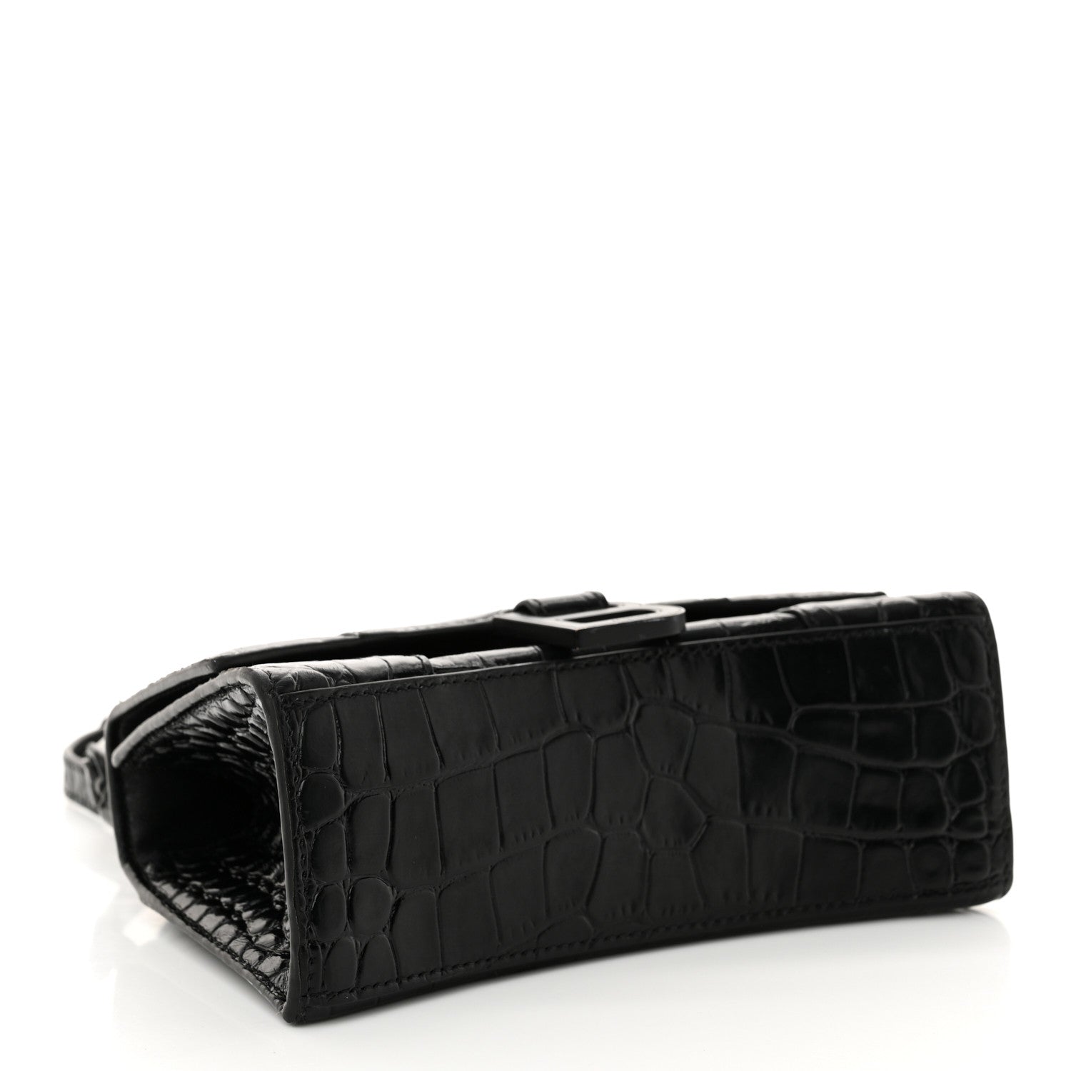 Balenciaga Shiny Calfskin Monochrome Crocodile Embossed Hourglass Top Handle Bag XS Black 4 of 13