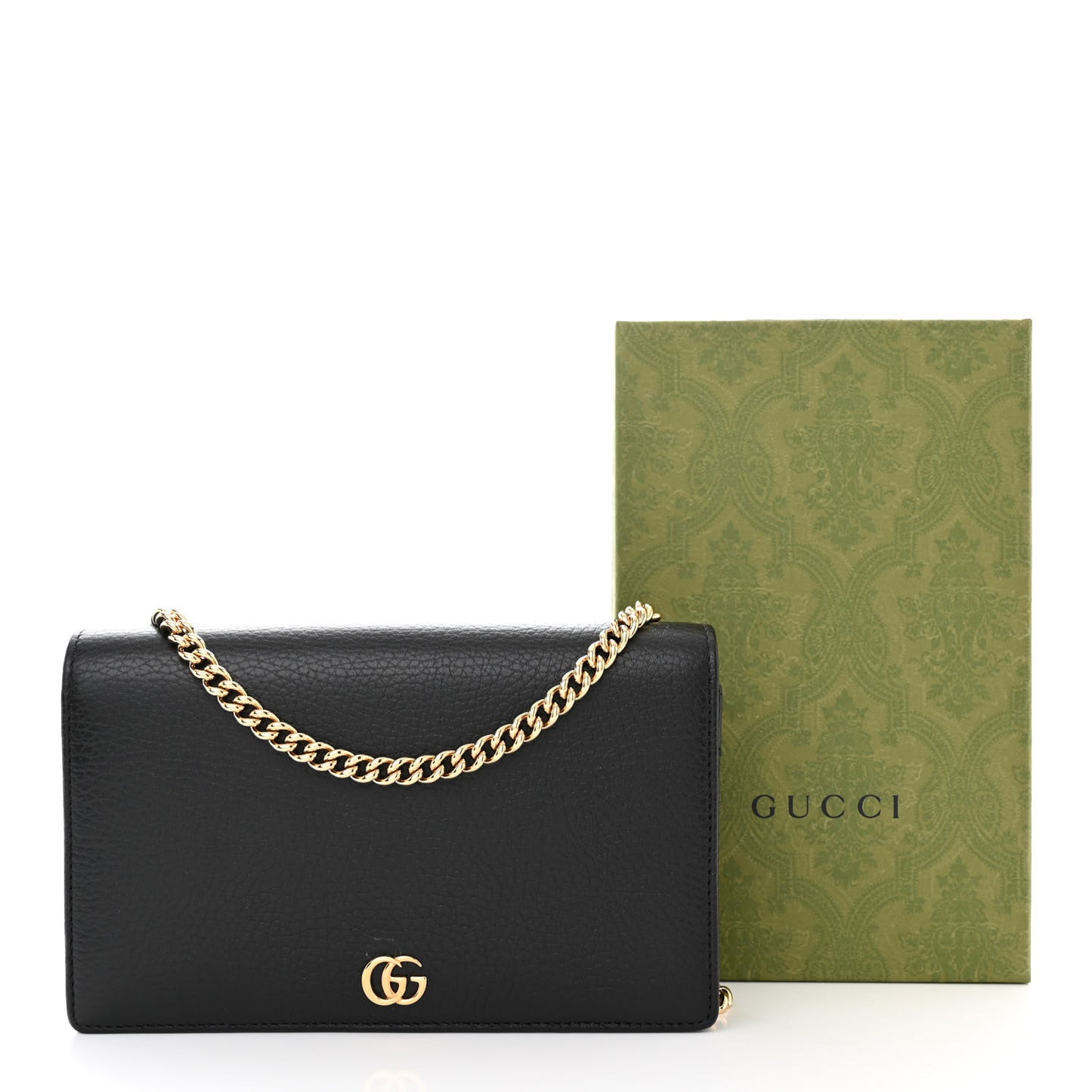 Calfskin Mini GG Marmont Chain Wallet Black