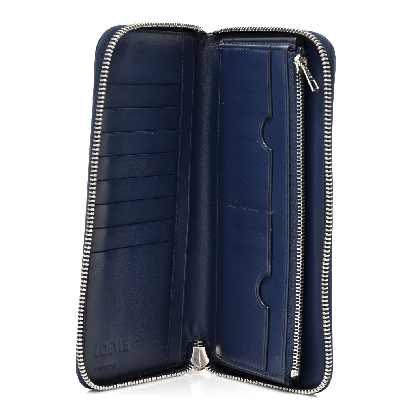 Calfskin Embossed Repeat Puzzle Zip Around Wallet Blue