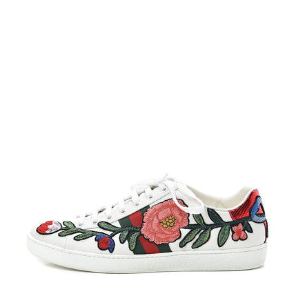 Gucci Calfskin Web Floral Embroidered Womens Ace Sneakers 40 White 1 of 10
