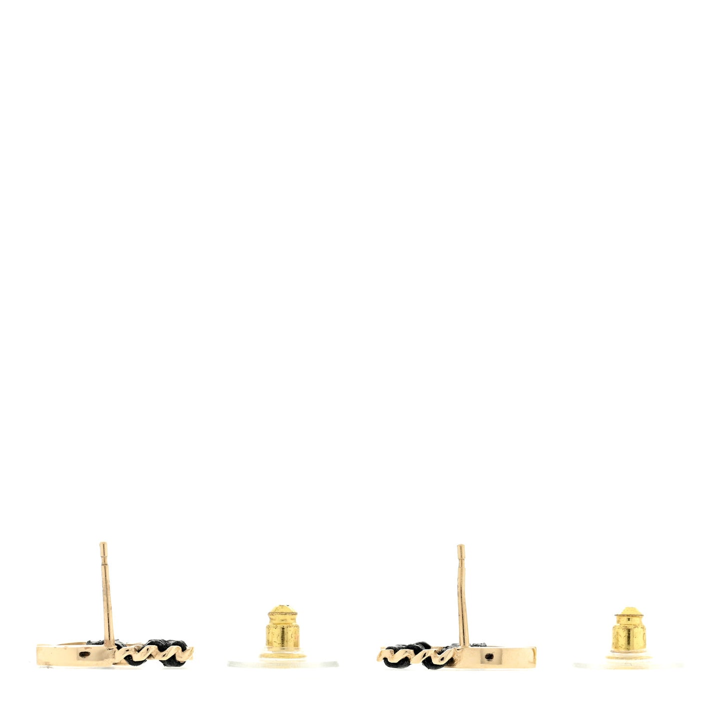 Crystal Baguette Lambskin Chain CC Vintage Allure Stud Earrings Black Gold