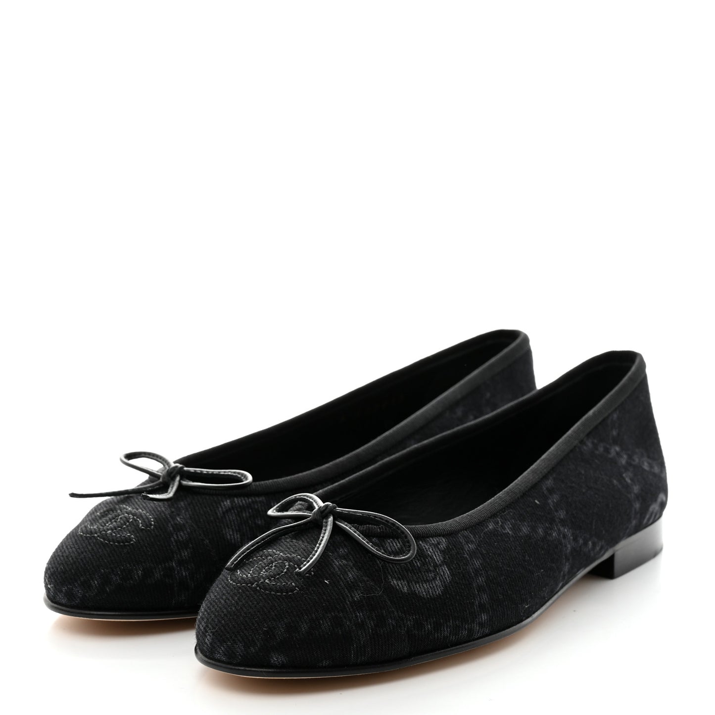Denim Printed Cap Toe Ballerina Flats 38.5 Black