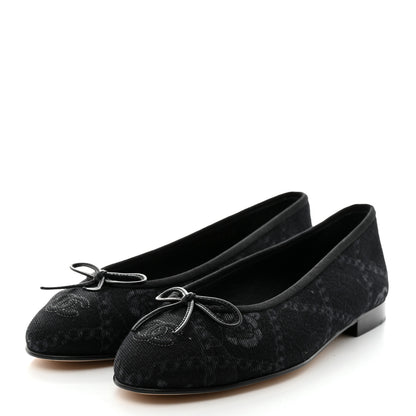 Chanel Denim Printed Cap Toe Ballerina Flats 38.5 Black 3 of 9