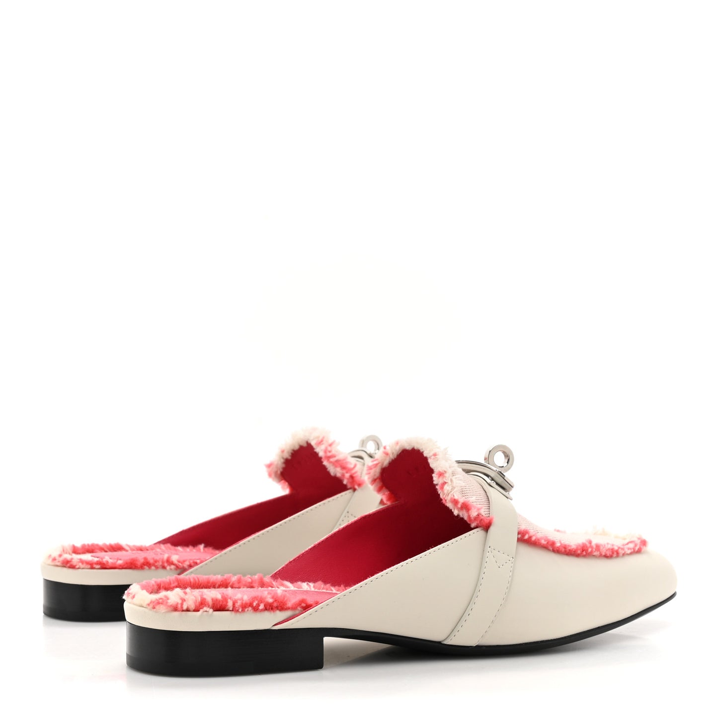 Calfskin Fringed H Canvas Oz Mules 36 Beige Glaise Framboise