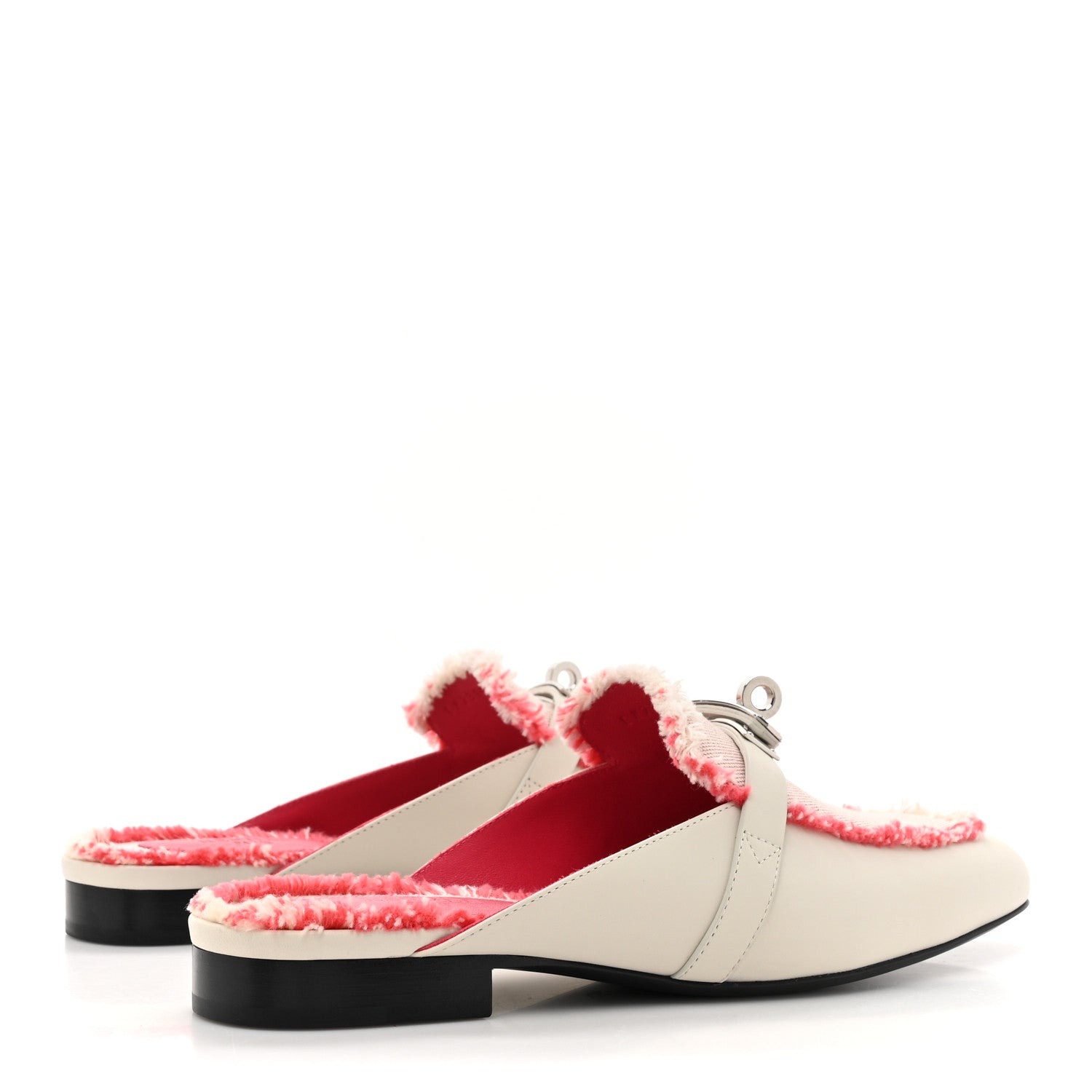 Hermes Calfskin Fringed H Canvas Oz Mules 36 Beige Glaise Framboise 4 of 11