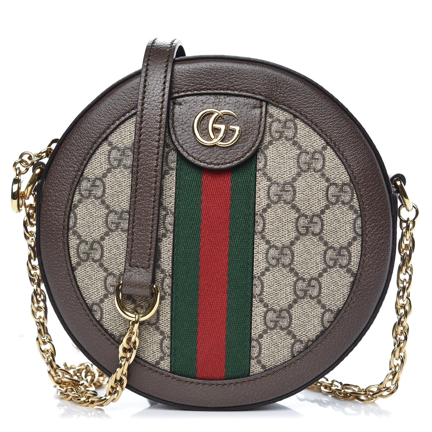 Gucci GG Supreme Monogram Web Mini Ophidia Round Shoulder Bag Brown 1 of 7